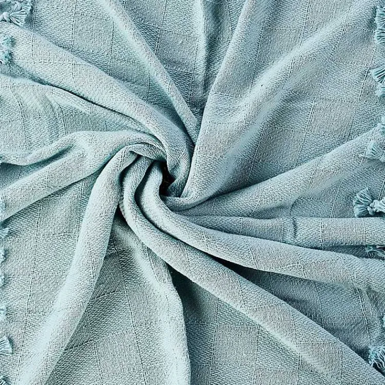 Blankets & Throws>Kirklands Home Light Checkered Weave Fringe Throw Blue