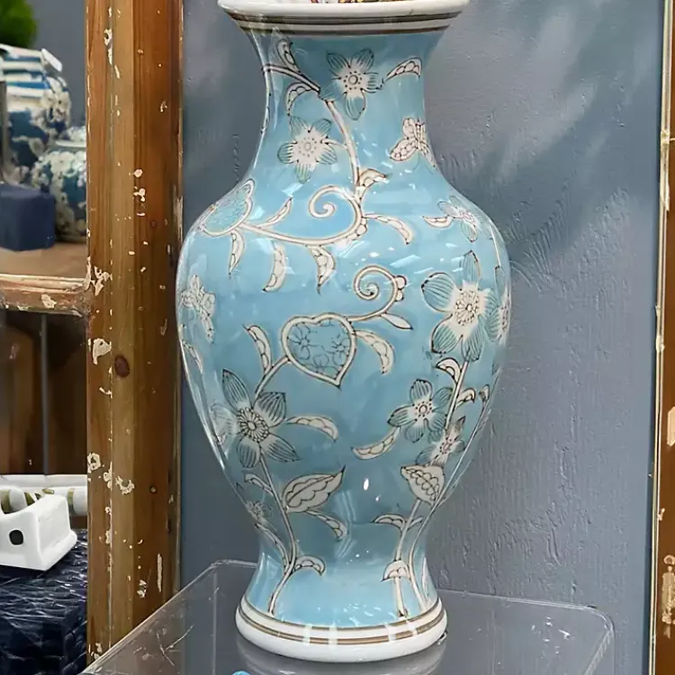 Vases>Kirklands Home Light Chinoiserie Vase Blue