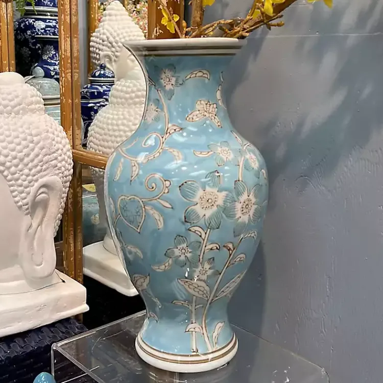 Vases>Kirklands Home Light Chinoiserie Vase Blue