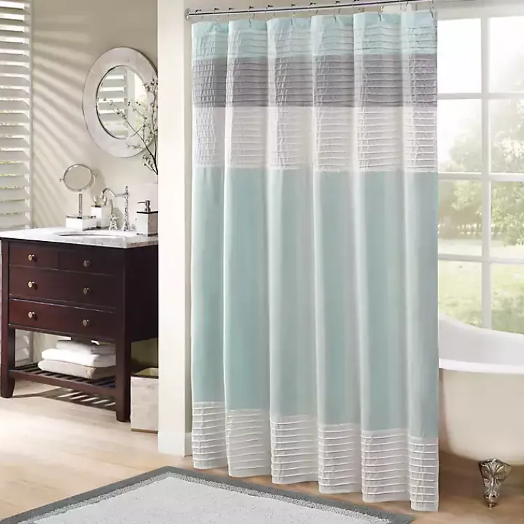 Kirklands Home Light Colorblock Silky Shower Curtain Blue Best