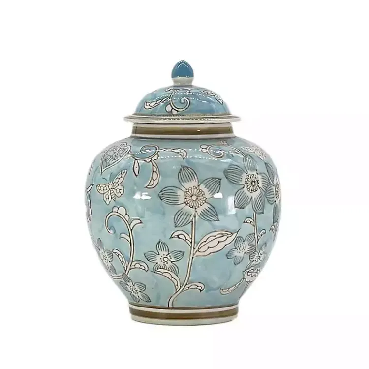 Decorative Bowls & Jars>Kirklands Home Light Floral Chinoiserie Jar Blue