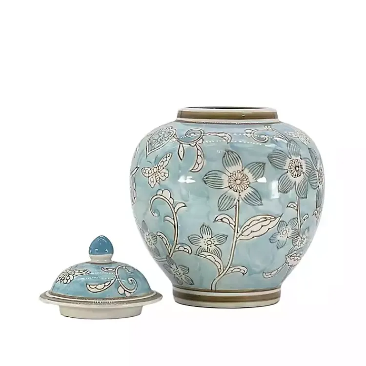 Decorative Bowls & Jars>Kirklands Home Light Floral Chinoiserie Jar Blue