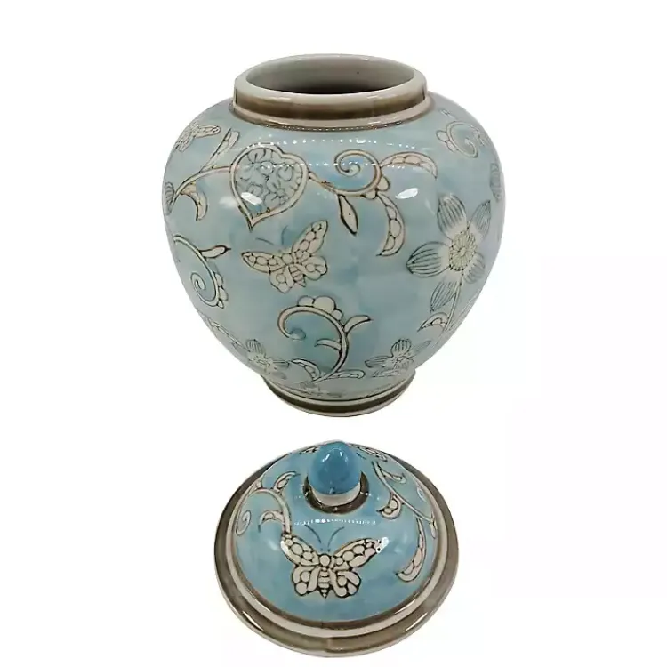 Decorative Bowls & Jars>Kirklands Home Light Floral Chinoiserie Jar Blue