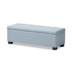 Kirklands Home Light Grid Tufted Upholstered Ottoman Blue Clearance