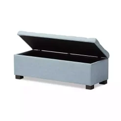 Kirklands Home Light Grid Tufted Upholstered Ottoman Blue Clearance