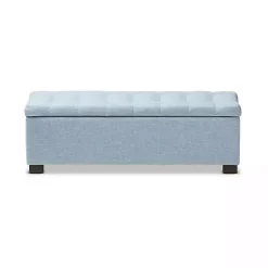 Kirklands Home Light Grid Tufted Upholstered Ottoman Blue Clearance