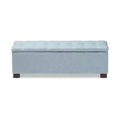 Kirklands Home Light Grid Tufted Upholstered Ottoman Blue Clearance