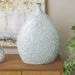 Vases>Kirklands Home Light Blue Mother of Pearl Floral Floor Vase