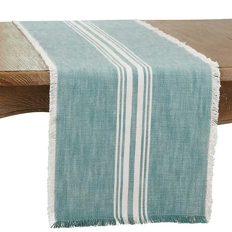 Kirklands Home Light Blue Striped Fringe Table Runner, 72 in. Online