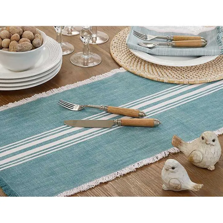 Kirklands Home Light Blue Striped Fringe Table Runner, 72 in. Online