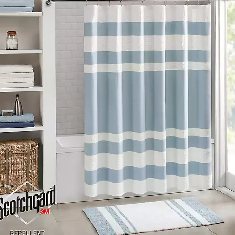 Kirklands Home Light Blue Striped Waffle Shower Curtain Hot
