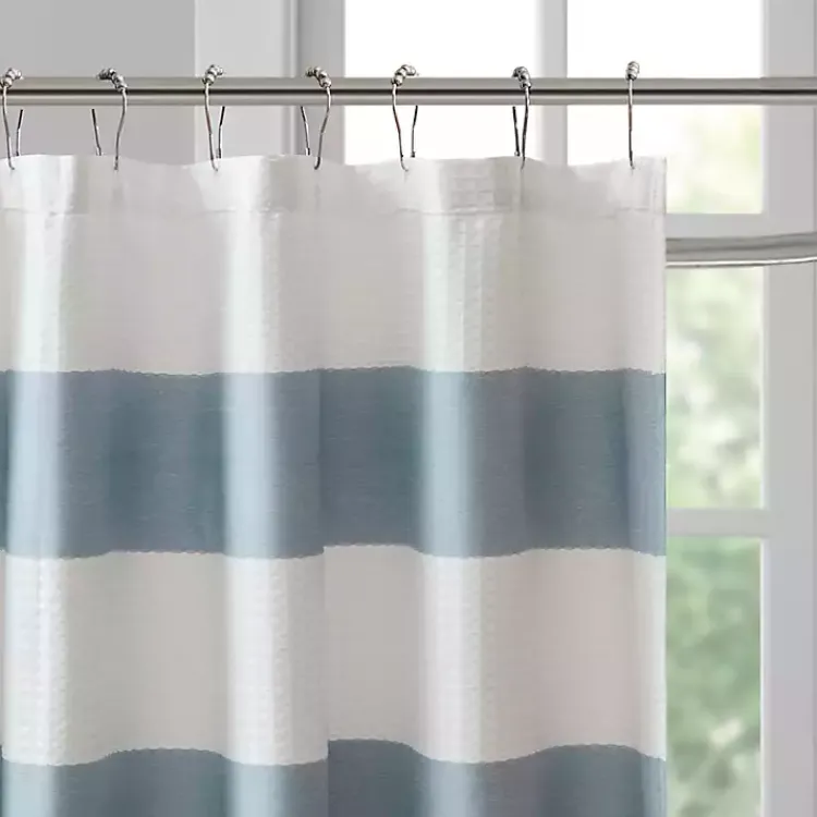 Kirklands Home Light Blue Striped Waffle Shower Curtain Hot