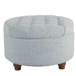 Kirklands Home Light Tufted Round Storage Ottoman Blue Sale