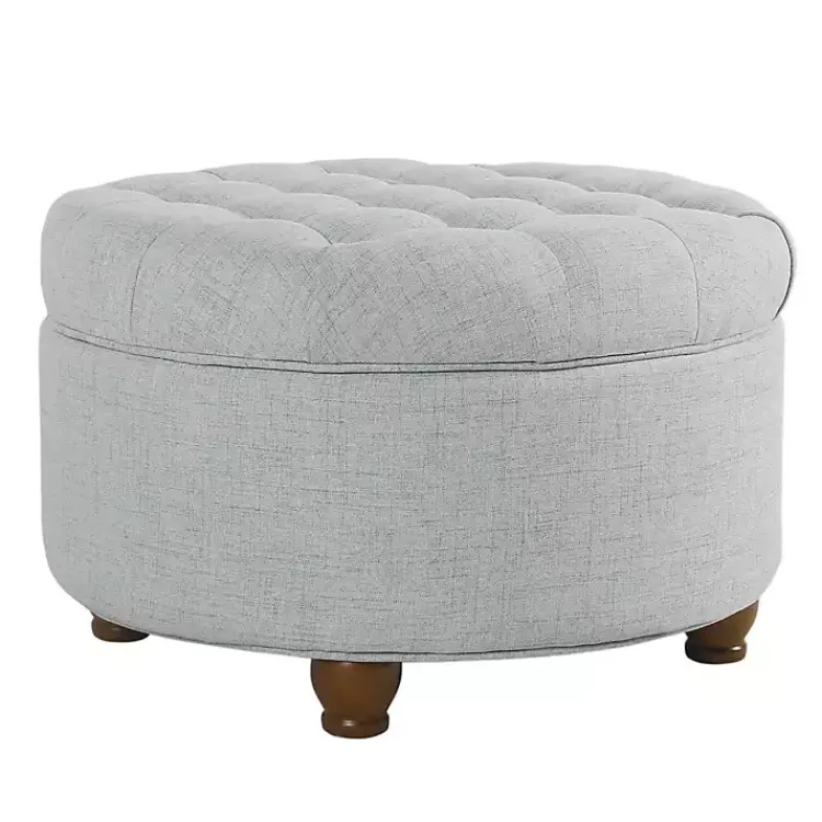 Kirklands Home Light Tufted Round Storage Ottoman Blue Sale