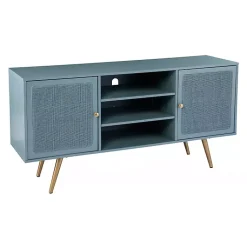 Kirklands Home Light Wood and Cane Media Cabinet Blue Best