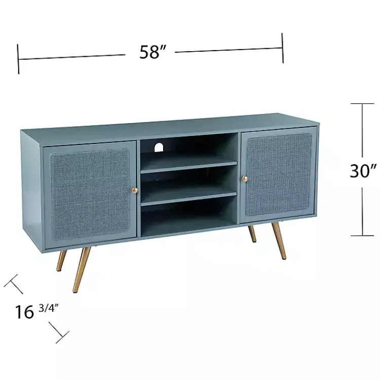 Kirklands Home Light Wood and Cane Media Cabinet Blue Best