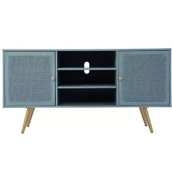 Kirklands Home Light Wood and Cane Media Cabinet Blue Best