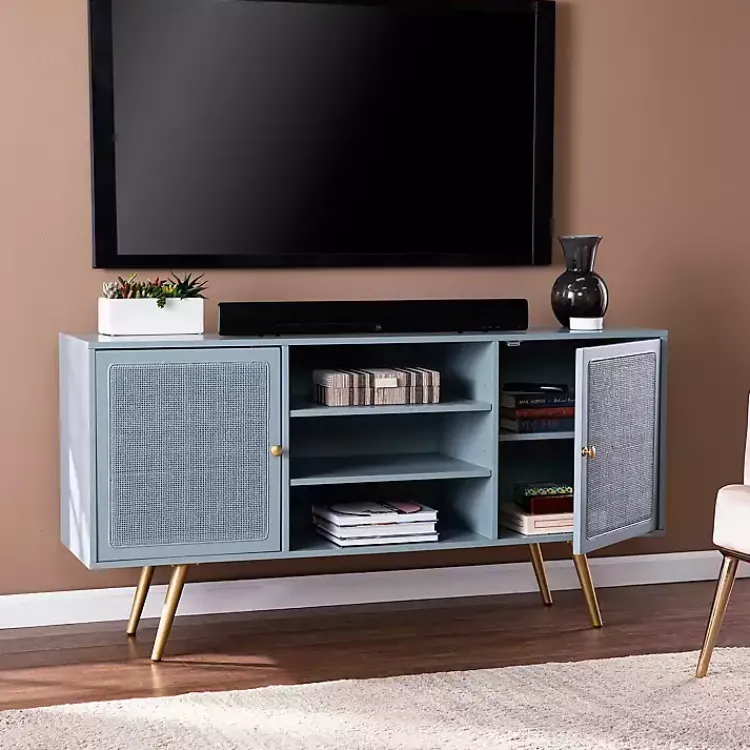 Kirklands Home Light Wood and Cane Media Cabinet Blue Best