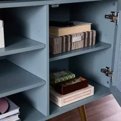Kirklands Home Light Wood and Cane Media Cabinet Blue Best