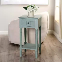 Kirklands Home Light Wood Square Hampton Accent Table Blue Hot