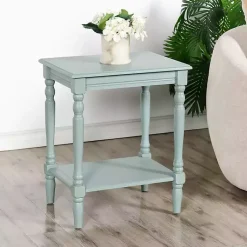 Kirklands Home Light Wood Sybil Accent Table Blue