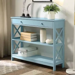 Kirklands Home Light X-Frame 2-Shelf Console Table Blue Hot