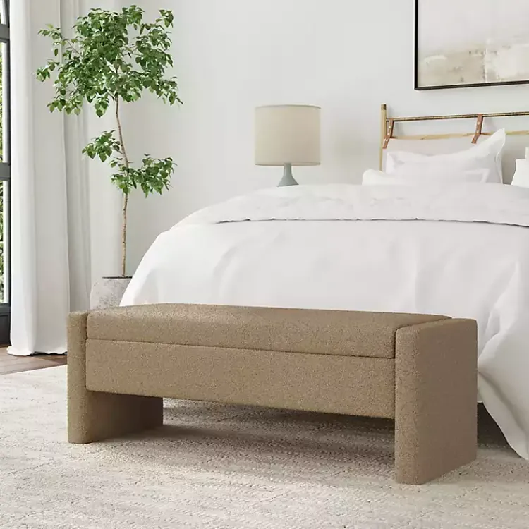 Kirklands Home Light Boucle Modern Storage Bench Brown Best