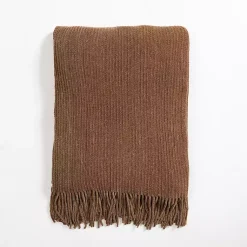 Blankets & Throws>Kirklands Home Light Chenille Ribbed Throw Brown