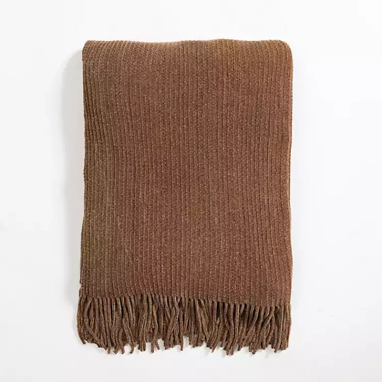 Blankets & Throws>Kirklands Home Light Chenille Ribbed Throw Brown