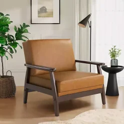 Kirklands Home Light Faux Leather Ambon Accent Chair Brown Sale