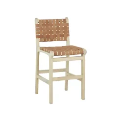 Kirklands Home Light Brown Woven Leather Wooden Counter Stool Tan