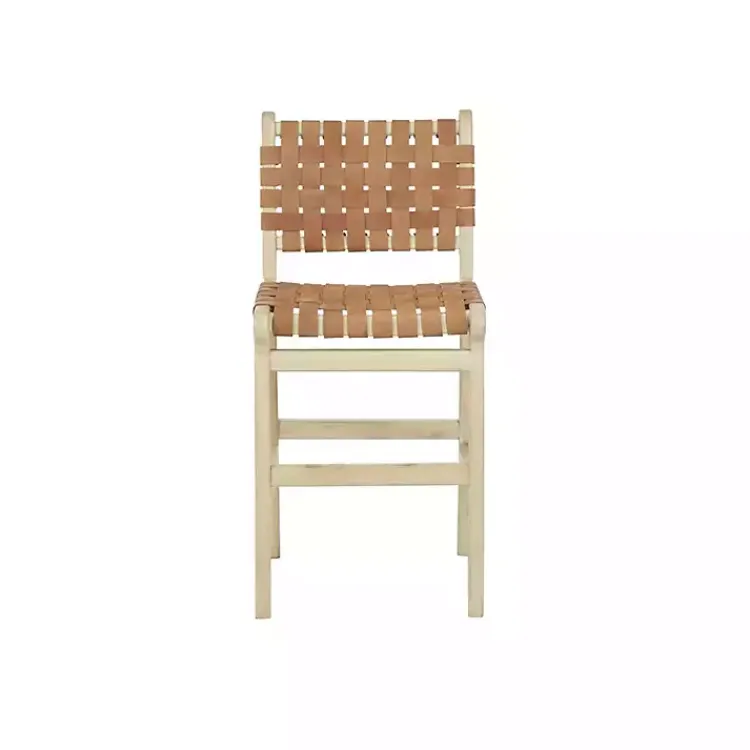Kirklands Home Light Brown Woven Leather Wooden Counter Stool Tan