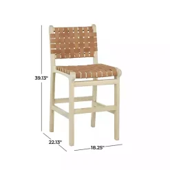 Kirklands Home Light Brown Woven Leather Wooden Counter Stool Tan