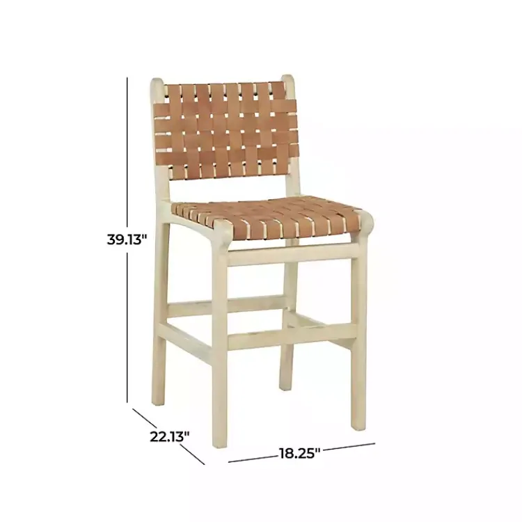 Kirklands Home Light Brown Woven Leather Wooden Counter Stool Tan
