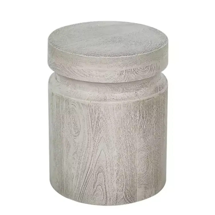 Kirklands Home Light Cream Wood Cylinder Accent Table White Hot