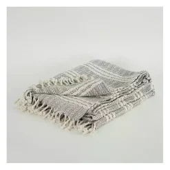 Blankets & Throws>Kirklands Home Light Gray and Ivory Striped Cotton Throw