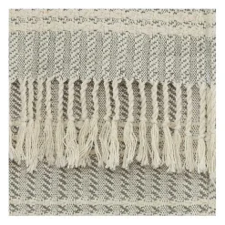 Blankets & Throws>Kirklands Home Light Gray and Ivory Striped Cotton Throw