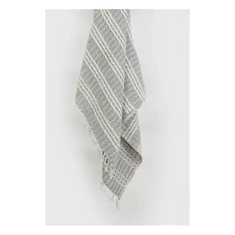 Blankets & Throws>Kirklands Home Light Gray and Ivory Striped Cotton Throw