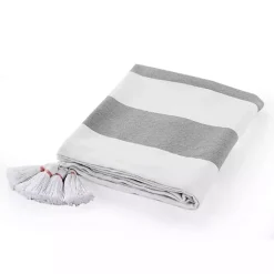 Blankets & Throws>Kirklands Home Light Gray Cabana Stripe Tassel Throw