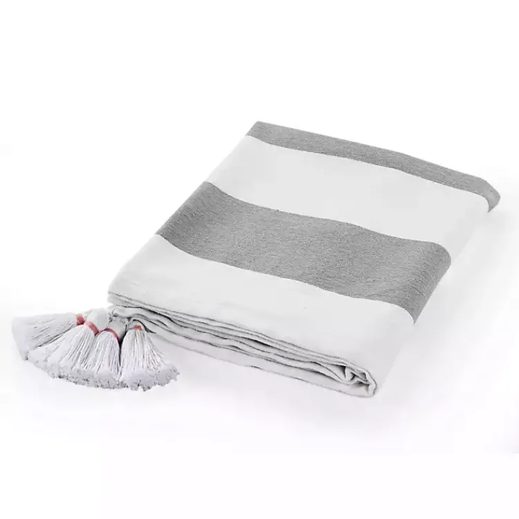 Blankets & Throws>Kirklands Home Light Gray Cabana Stripe Tassel Throw