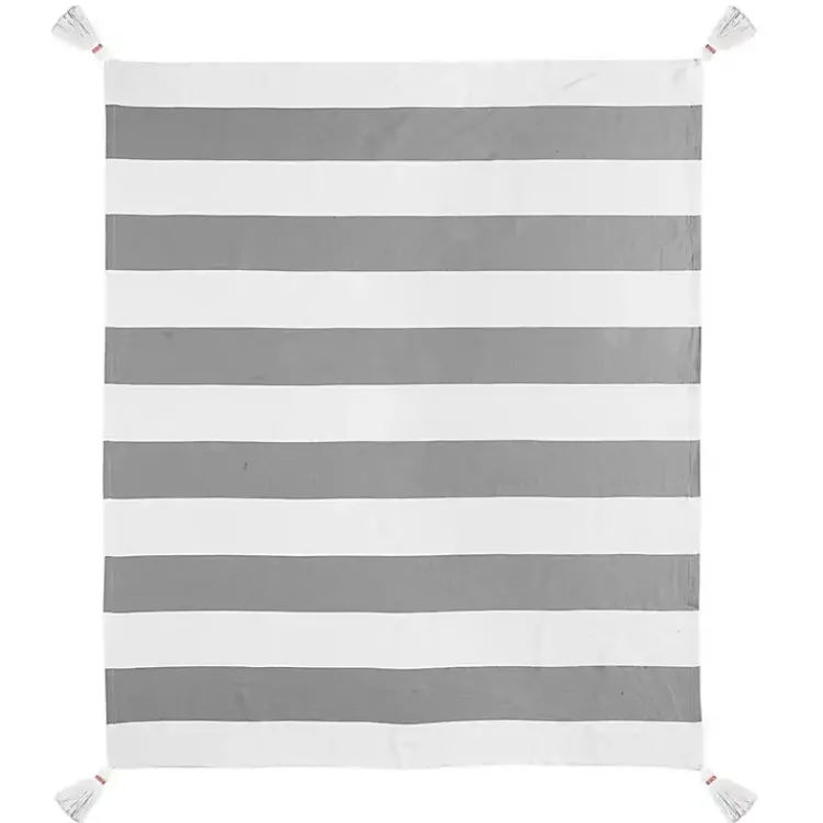 Blankets & Throws>Kirklands Home Light Gray Cabana Stripe Tassel Throw