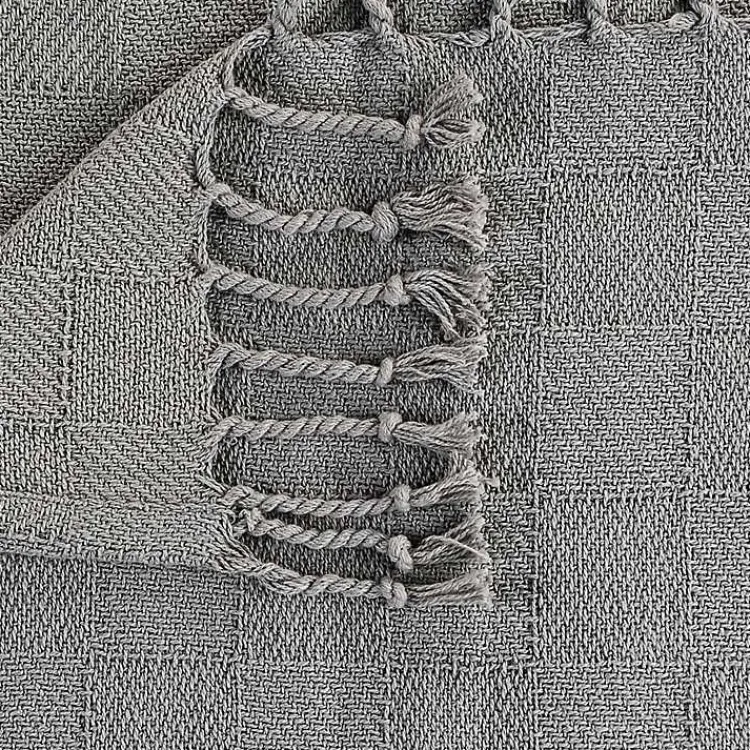 Blankets & Throws>Kirklands Home Light Checkered Weave Fringe Throw Gray