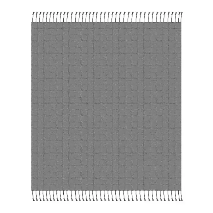 Blankets & Throws>Kirklands Home Light Checkered Weave Fringe Throw Gray