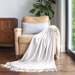 Blankets & Throws>Kirklands Home Light Herringbone Throw with Fringe Gray