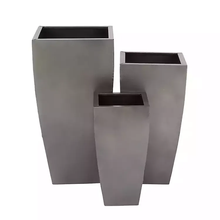 Kirklands Home Light Metal Round Tapered Planters, Set of 3 Gray Sale