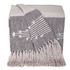 Blankets & Throws>Kirklands Home Light Slub Striped Tassel Throw Gray