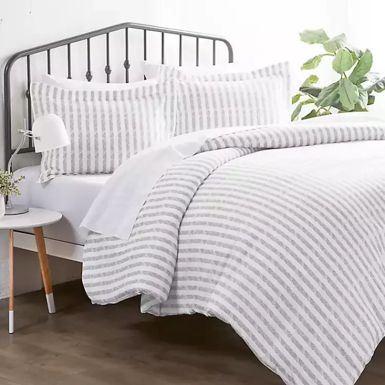 Kirklands Home Light Gray Stripes 3-pc. King Duvet Cover Set Discount