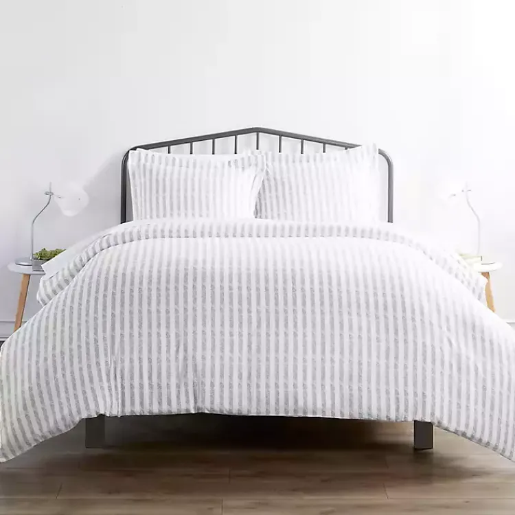 Kirklands Home Light Gray Stripes 3-pc. Queen Duvet Cover Set Hot