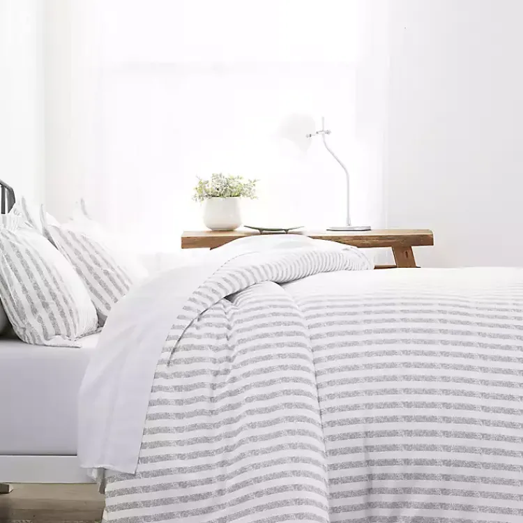 Kirklands Home Light Gray Stripes 3-pc. Queen Duvet Cover Set Hot