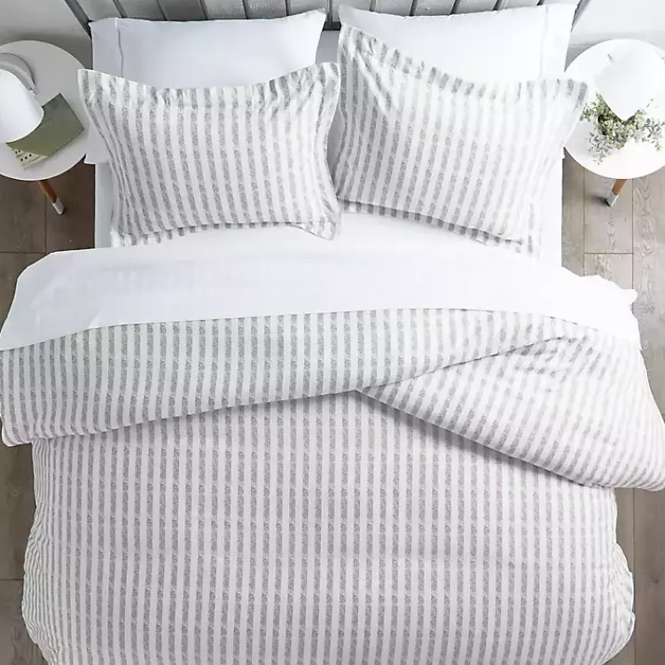 Kirklands Home Light Gray Stripes 3-pc. Twin Duvet Cover Set New